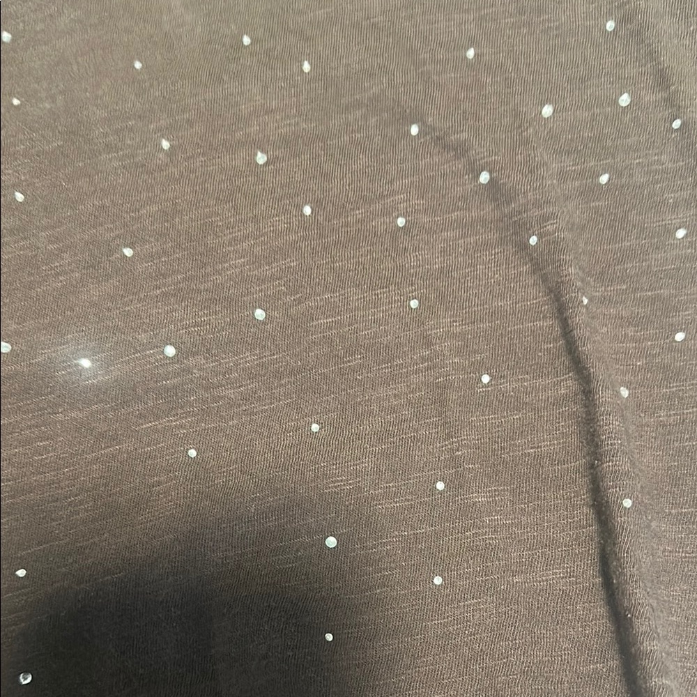 Brown casual Top with rhinestones and banded at waist.